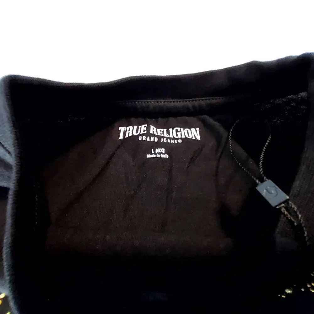 True Religion Long Sleeve Black Gold Studded Tee Size L (6X) Girls 100% Cotton - Picture 9 of 11